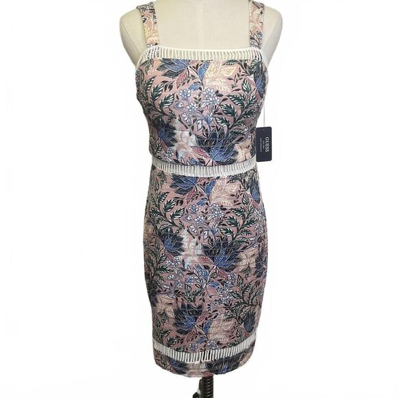 Brand New Guess Los Angeles Women's Size 8 Pink Floral Bodycon Midi Dress - Picture 1 of 12
